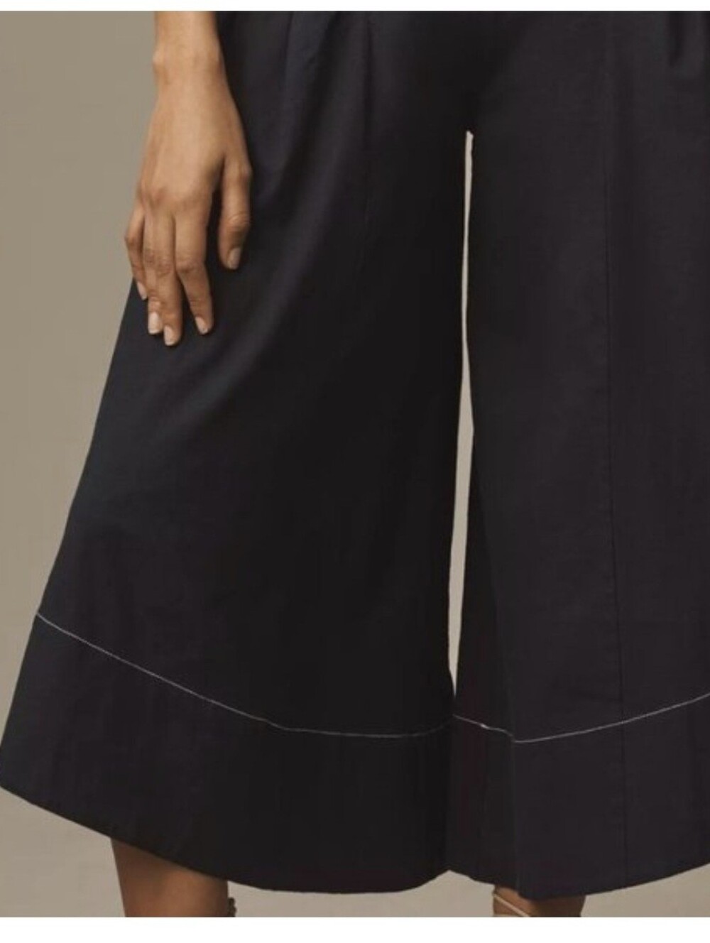 Anthropologie Navy Wide-Leg Cropped Pants with Contrast Stitching
